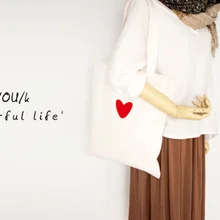 Вышитые красные сердца узор Canva хозяйственные сумки эко многоразовые складные молнии сумка шоппер