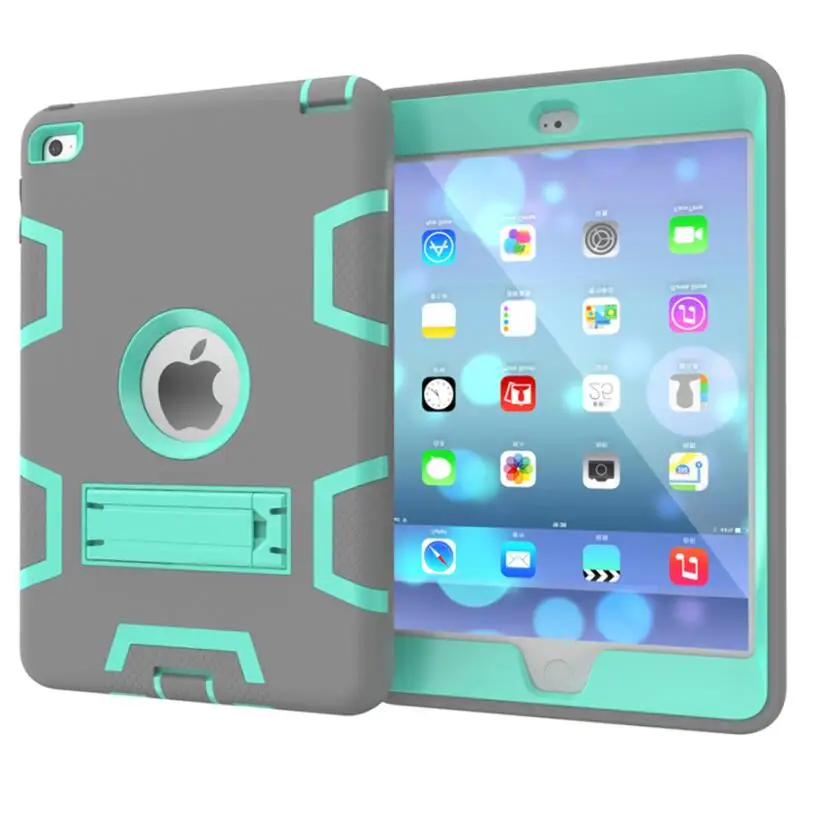 Чехол для iPad mini 4 iPad mini 5 планшет, дети Безопасный сверхмощный силиконовый Жесткий противоударный Броня Гибридный трехслойный чехол-подставка - Цвет: grey mint green