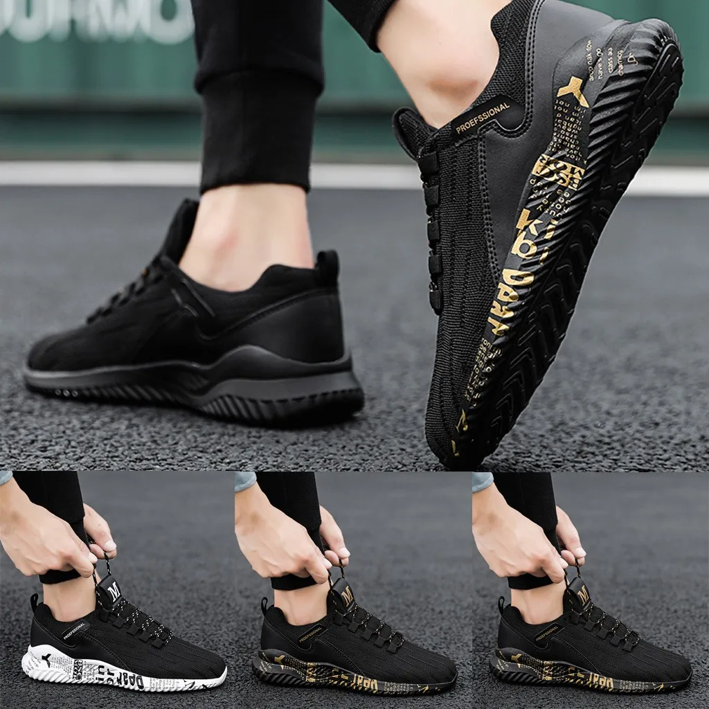 Модные черные и белые Легкие мужские кроссовки из дышащего сетчатого материала; спортивная обувь на шнуровке с мягкой подошвой; спортивная мужская обувь