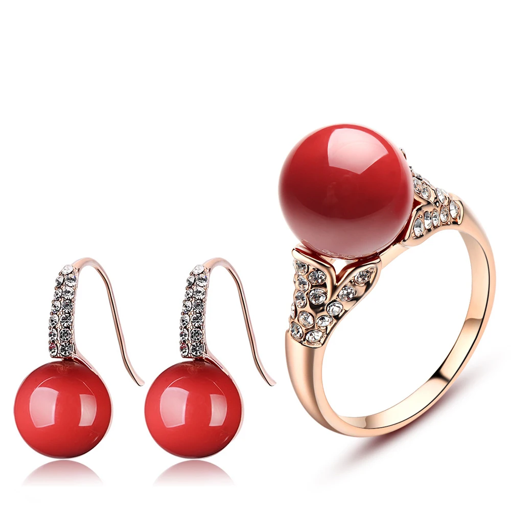 Набор из серег и кольца цвета розового золота|wedding jewelry sets|jewelry setsset red |