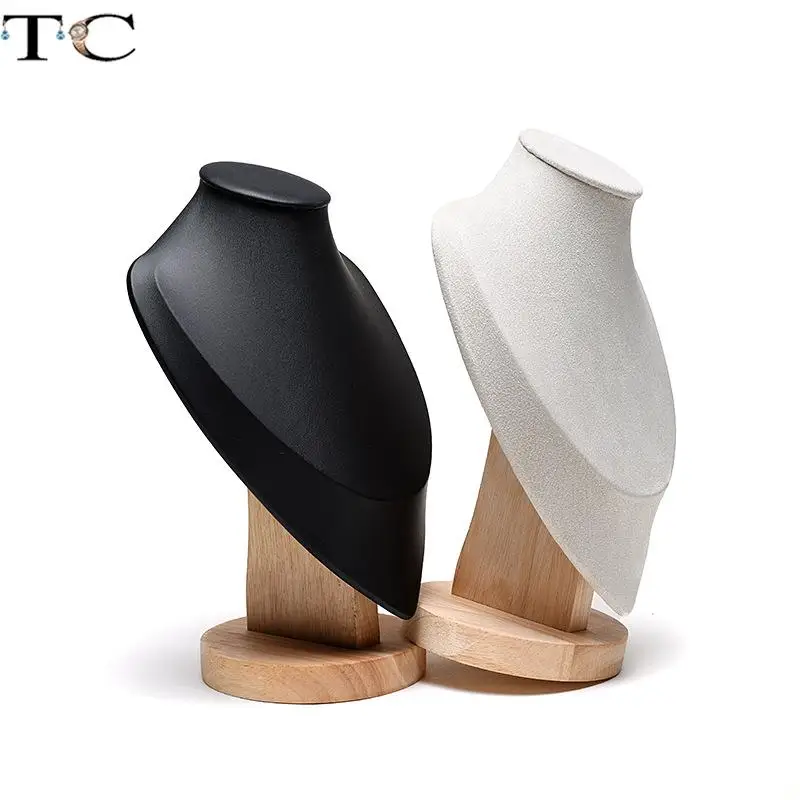 Jewelry Display Stand Necklace Display Portrait Neck Mannequin Stand Pendant Hanging Rack Solid Wood Base Jewelry Stand
