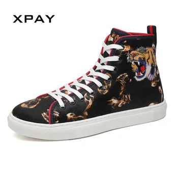 

Xpay Brand Fashion Printed Tiger Black High top Sneakers Men Comfortable Good Quality Fabric Casual Shoes Men Classic Streetwear