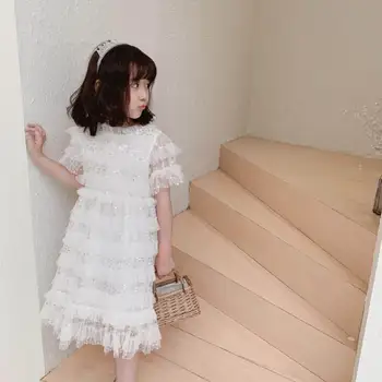 

Wholesale 2020 Spring Summer new style Girls Puff Sleeve Sequin Princess Dress Girl Pink White Cake Dress LD2062