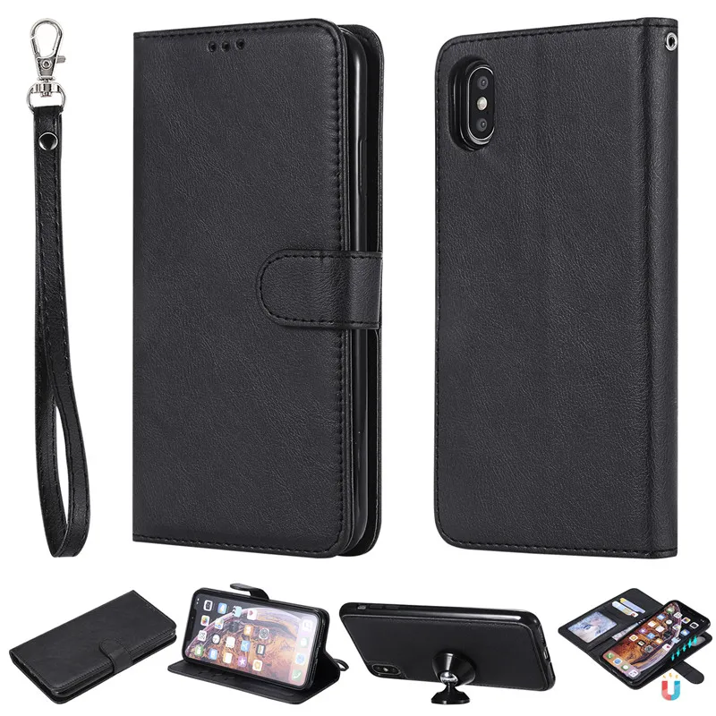 Black Кожаный чехол-бумажник для samsung Note 10, 8, 9, S10, S9, S8 Plus, S7 Edge, откидная крышка для iPhone 11 Pro, XS Max, XR, X, 7, 8, 6, 6S Plus, чехол s - Цвет: Black