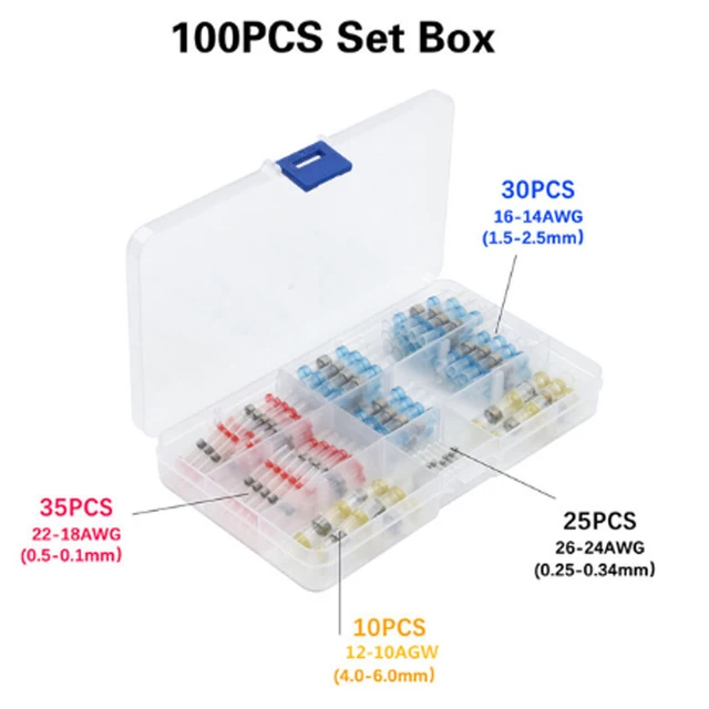 50/100/250PCS Mixed Heat Shrink Connect Terminals Waterproof Solder Sleeve Tube Electrical Wire Insulated Splice Connectors Kit 100pcs With Box