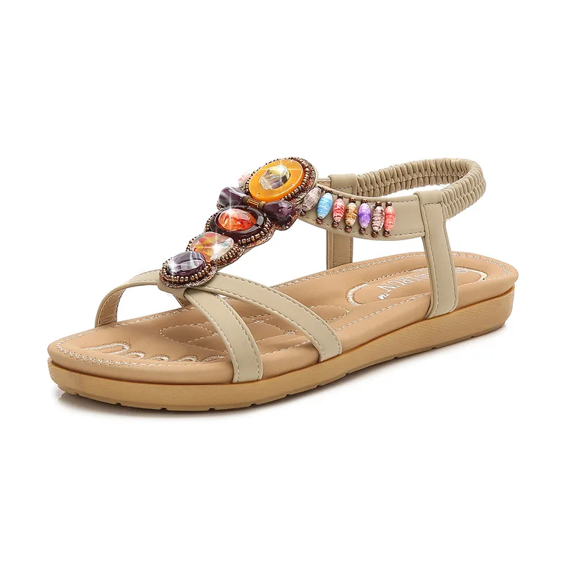 

Ladies Shoes Cross-Border Bohemian Women Shoes Sandals Women 2020 Summer Blue Grid Striped Flat Shoes X9X09037