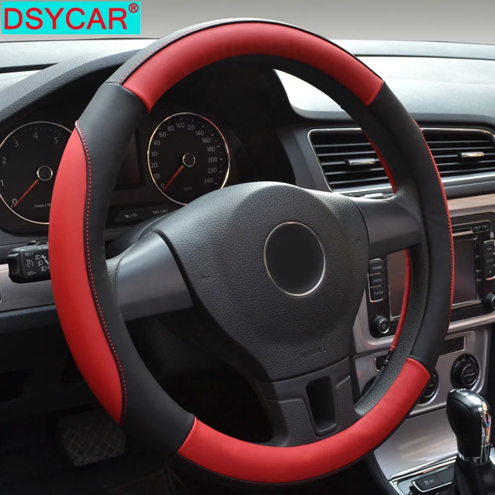 

DSYCAR 1Pcs Universal Car Steering Wheel Cover, Odorless Breathable Microfiber Leather 38cm Steering Wheel Cover Fit for Car