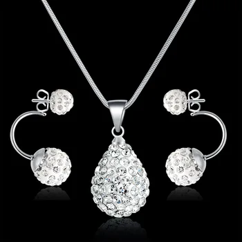 

TSHOU134 Simple Bridal Jewelry Set Crystal Shambhala Pendant Earrings Necklace Set Women