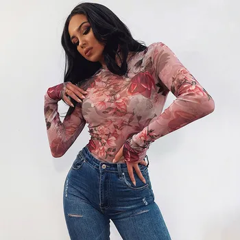 

Sexy Women Long Sleeve Bandage Bodysuit Floral Tops Blouse Jumpsuit Rompers Autumn Clothes