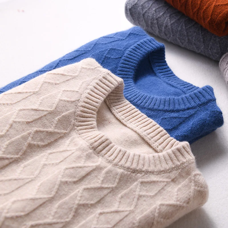 Sparsil Men Pure Cashmere Knitted Pullovers O-Neck Warm100% Cashmere Sweaters Winter Autumn Full Sleeve Casual Wool Jumpers Male