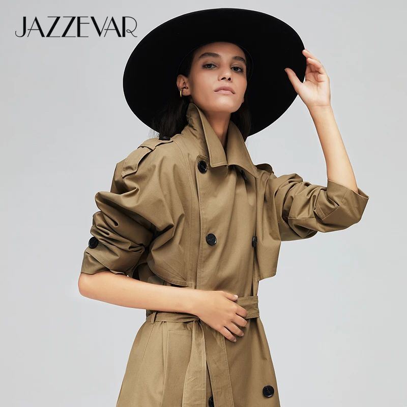 JAZZEVAR 2019 Новое поступление осенний плащ хаки пальто для женщин хлопок промывают