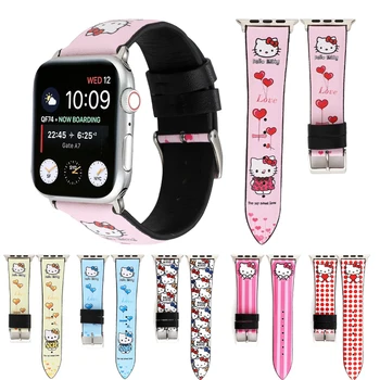 

New Leather Hello kitty Cartoon Band for Apple Watch 38mm 40mm 42mm 44mm Strap Bracelet for iWatch Series 5 4 3 2 1 Watchband