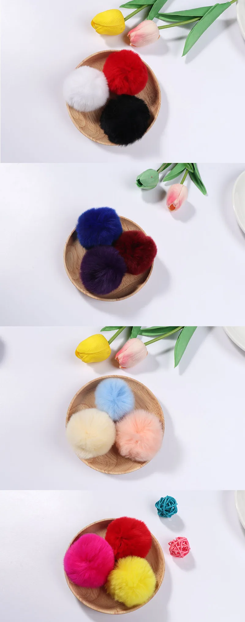 6 см conejo Rex pompones bolas de piel para coser en sombreros punto llavero bufanda zapatos piel Pom DIY manualidades Accesorio