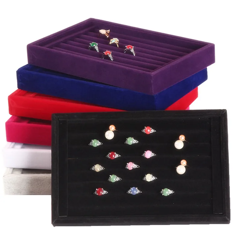 High Quality Velvet Jewelry Tray for Rings Smart Storage with 3 Optional Colors Black Rose Red Grey