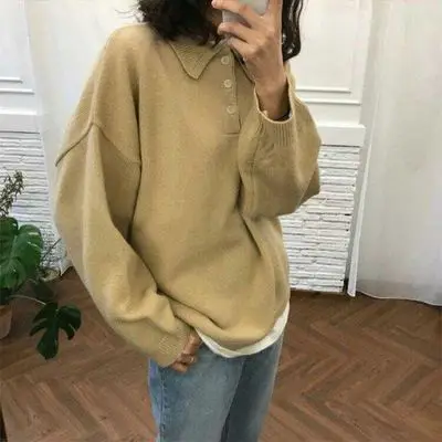 2020 autumn and winter new college style sweater female students loose and thin lapel long-sleeved sweater coat trend