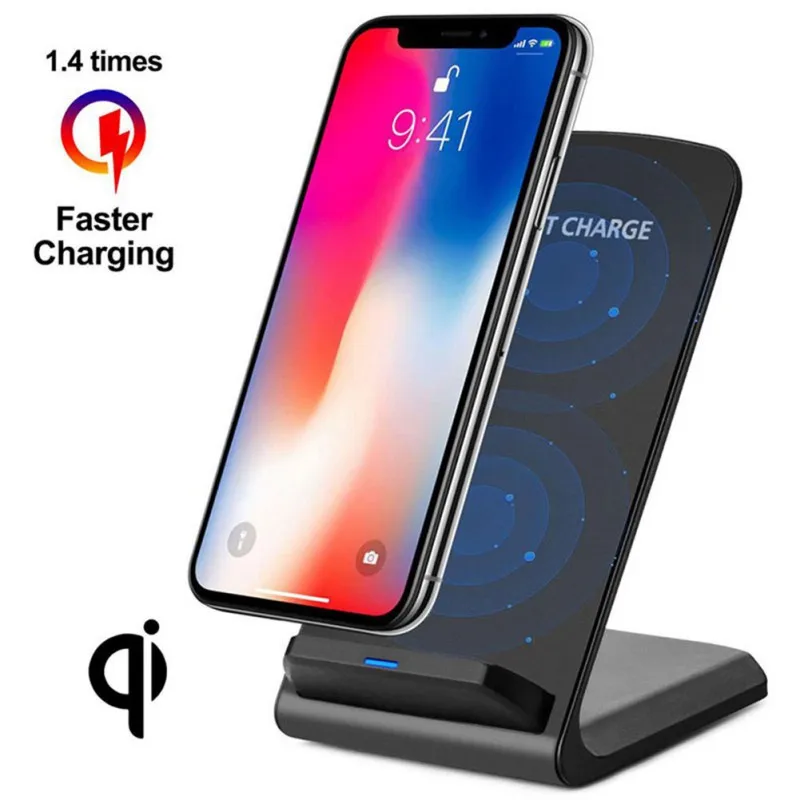 Настольное вертикальное 10 Вт Qi Беспроводное зарядное устройство для iPhone XS Max XR X 8 для samsung Xiaomi быстрая Беспроводная зарядная док-станция