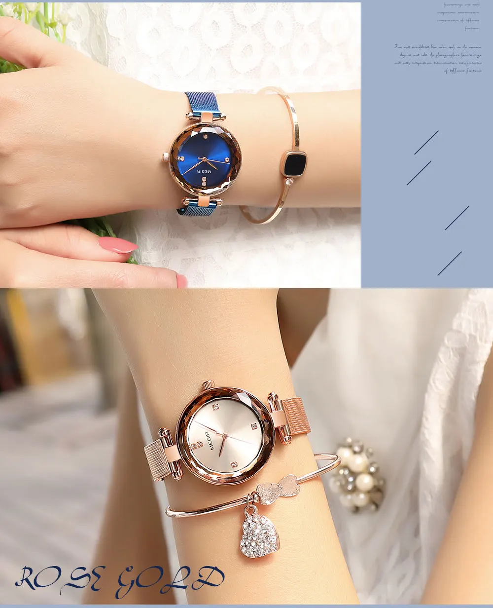 Reloj Mujer MEGIR Лидирующий бренд женские часы розовое золото Relogio Feminino роскошные часы для влюбленных женские часы