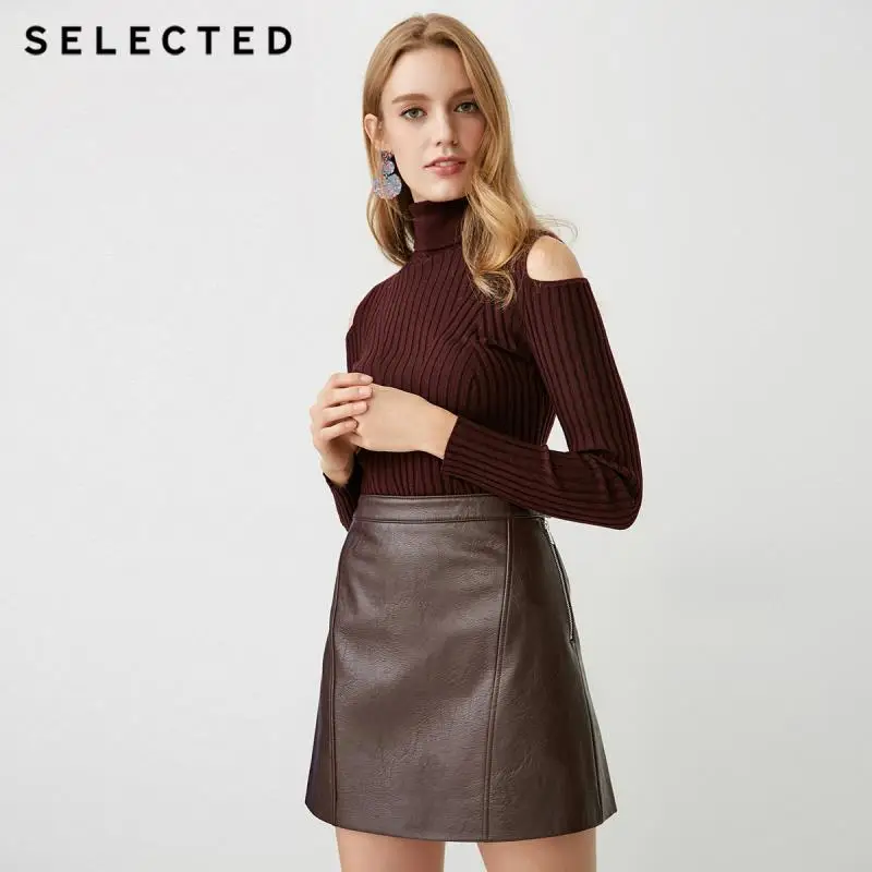 

SELECTED Leather Textured Splice Zipped Skirt Women High Waist Faux Leather Texture Stitching Zipper S|41846S501