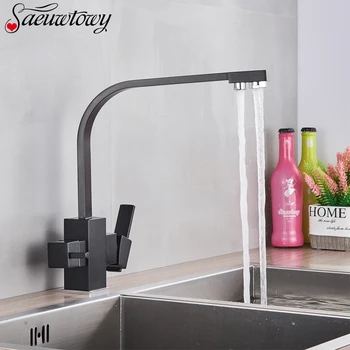 

Brass Matte Black Chrome Kitchen Faucet Filter Sink Faucet Double 360 °Rotatable Deck Mounted Kitchen Tapt With Filtered Water