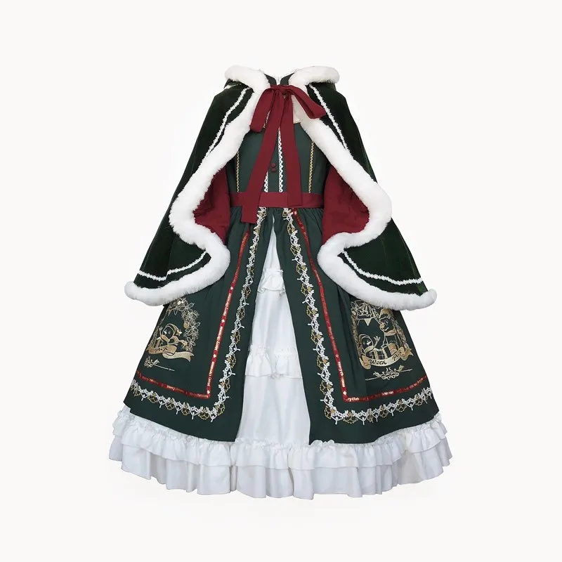 Christmas Op Dress Cloak Winter Lolita Women Dresses Green Cosplay Renaissance Tea Party Japanese Lolitas Dress Kawaii Style