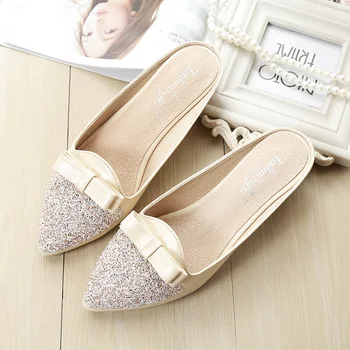 

Large Size Sandals Women's Korean-style Bow Pointed-Toe Slipper Casual Flat Heel Office Slipper