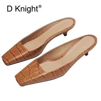 

2020 Brand Designer Women Slippers Slip On Mules Small Thin Heel Casual Shoes Summer Square Toe female Footwear Slides Plus Size