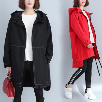 

Trench Coats Women Hooded Cardigan Overcoat Pockets 2020 New Spring Autumn Korean Casual Plus Size Windbreaker Female Outerwear