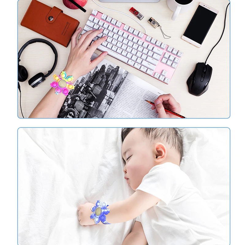 Octopus Spinning Pop Fidget Spinner Figet Toys Anti Stress Pops Wristband Light Bracelet Kawaii Push Bubble Kids Christmas Gifts