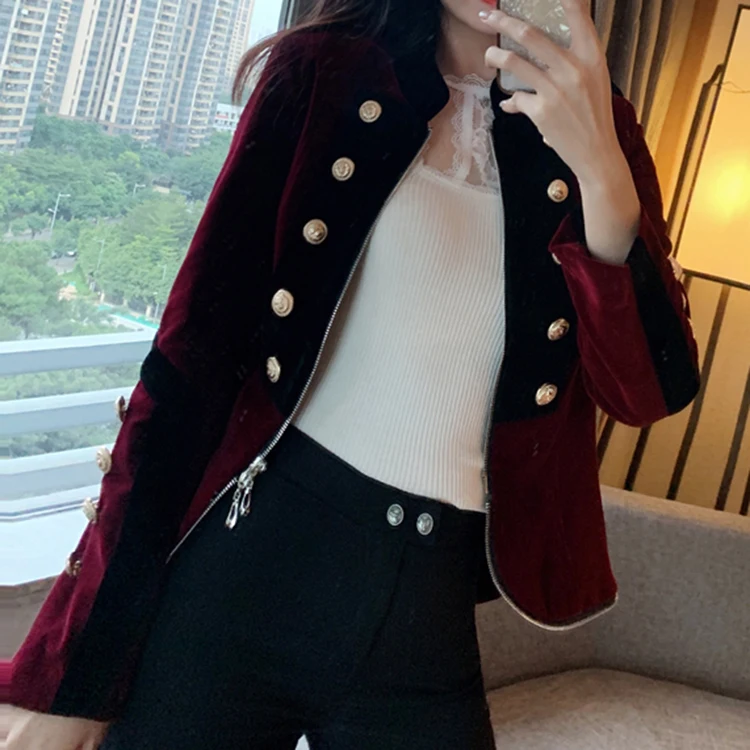 HIGH STREET Новая модная дизайнерская куртка женская Вельветовая куртка на молнии с пуговицами льва