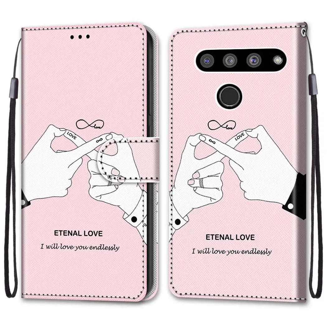 Чехол-книжка из искусственной кожи с милым рисунком кота и волка для LG V40 V50