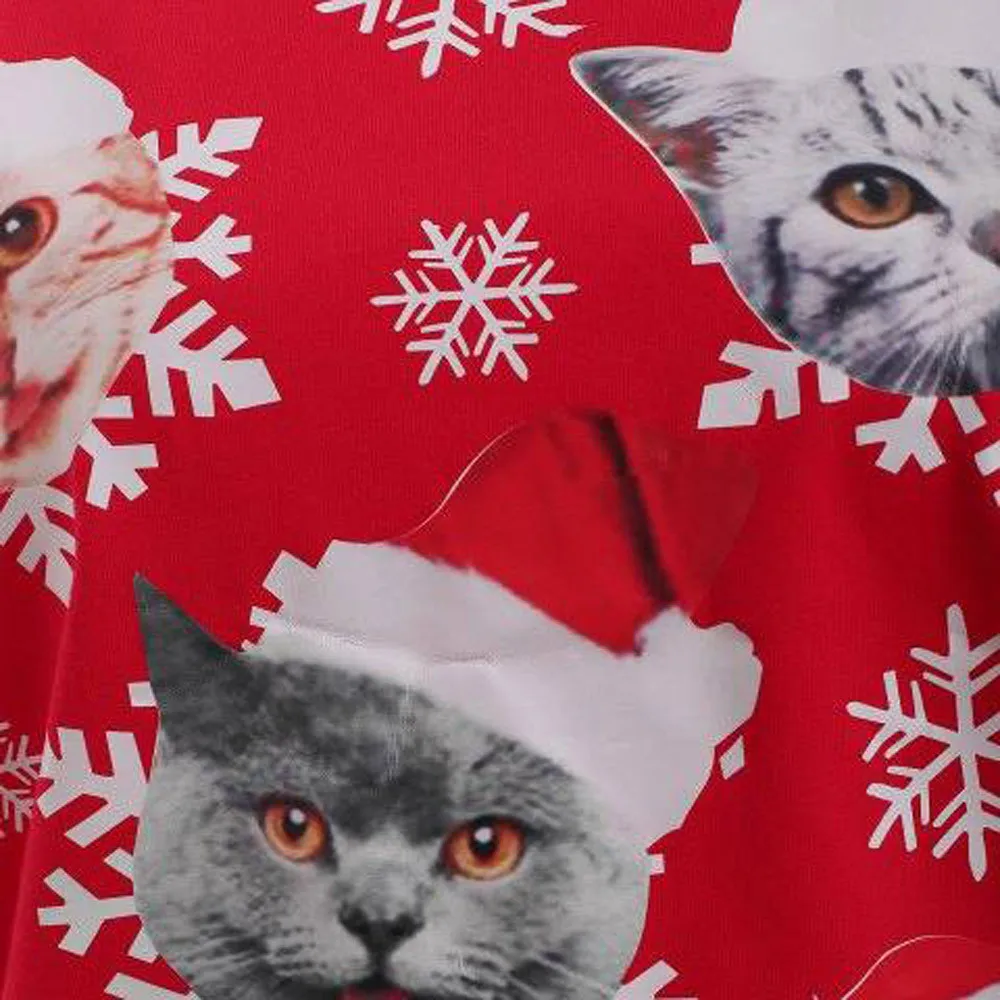 Fashion tshirt Women Casual Long Sleeve Christmas Cat Snowflake Print O-Neck Top t-shirt super quality clothes