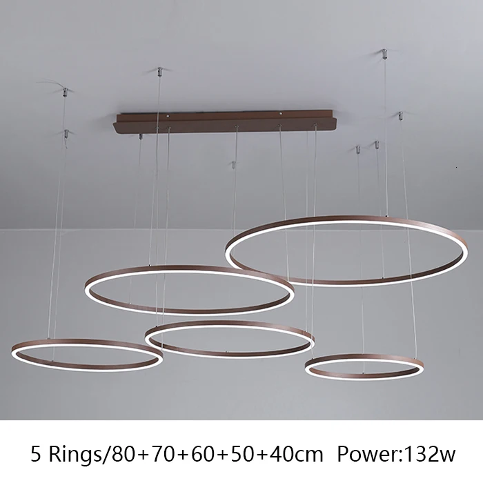 Brown 5 Rings Новые современные подвесные светильники для гостиной столовой 3/4/5 кольца светодиодный подвесной светильник огни lampara nordic потолочный светильник - Цвет корпуса: Brown 5 Rings
