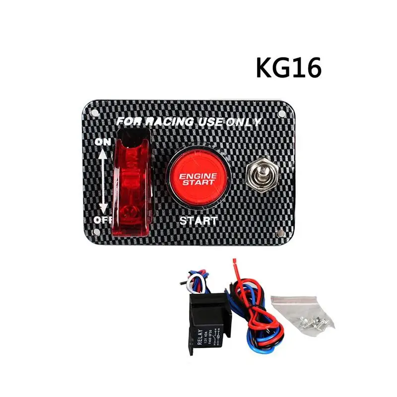 12V Светодиодный переключатель зажигания Панель Для гоночный автомобиль двигатели для автомобиля кнопка запуска светодиодный тумблер углеродного волокна KG16/KG18 - Цвет: KG16