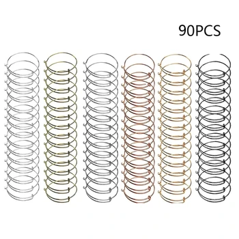 

90Pcs 6 Colors Expandable Bangle Charms Bracelets Adjustable Wire Bracelets Stainless Steel Blank Bangle Jewelry Making