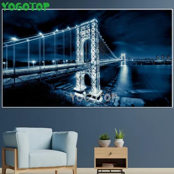 

DIY Diamond Painting George Washington Bridge Manhattan Hudson River nightscape Mosaic Rhinestone 5D Embroidery large YY4621