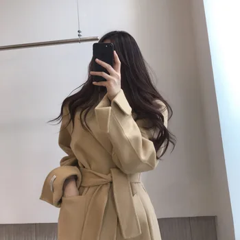 

Cotton Woolen Coat Women's Autumn and Winter Lace-up Short Woolen Coat