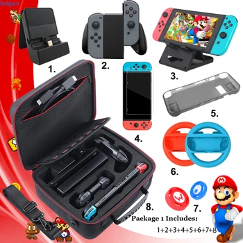 

10 Nintend Switch Accessories Storage Bag Console Charger TPU Case Racing Steering Wheel Tempered Glass Film For Nintendoswitch