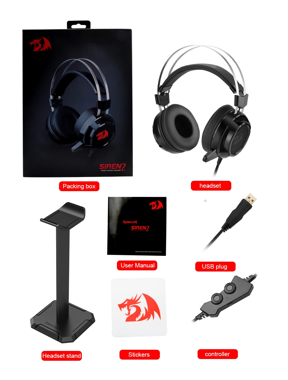 Redragon SIREN 2 H301 gaming Headphone,7.1 USB Surround sound Computer headset  Earphones stand With Microphone for PC PS3 PS4|Headphone/Headset| -  AliExpress
