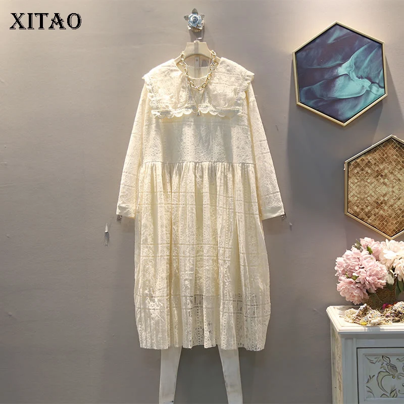 XITAO, новинка, корейский стиль, кукольный воротник, крючок, цветок, женское платье размера плюс, модные милые женские платья, Осень-зима, GCC2995