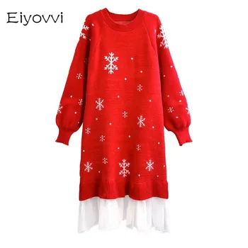 

Snow Christmas Knitted Long Sweater Pullover Women Loose Pluse Size Dress Befree Autumn Sweaters Korean Style Ropa Mujer Femme