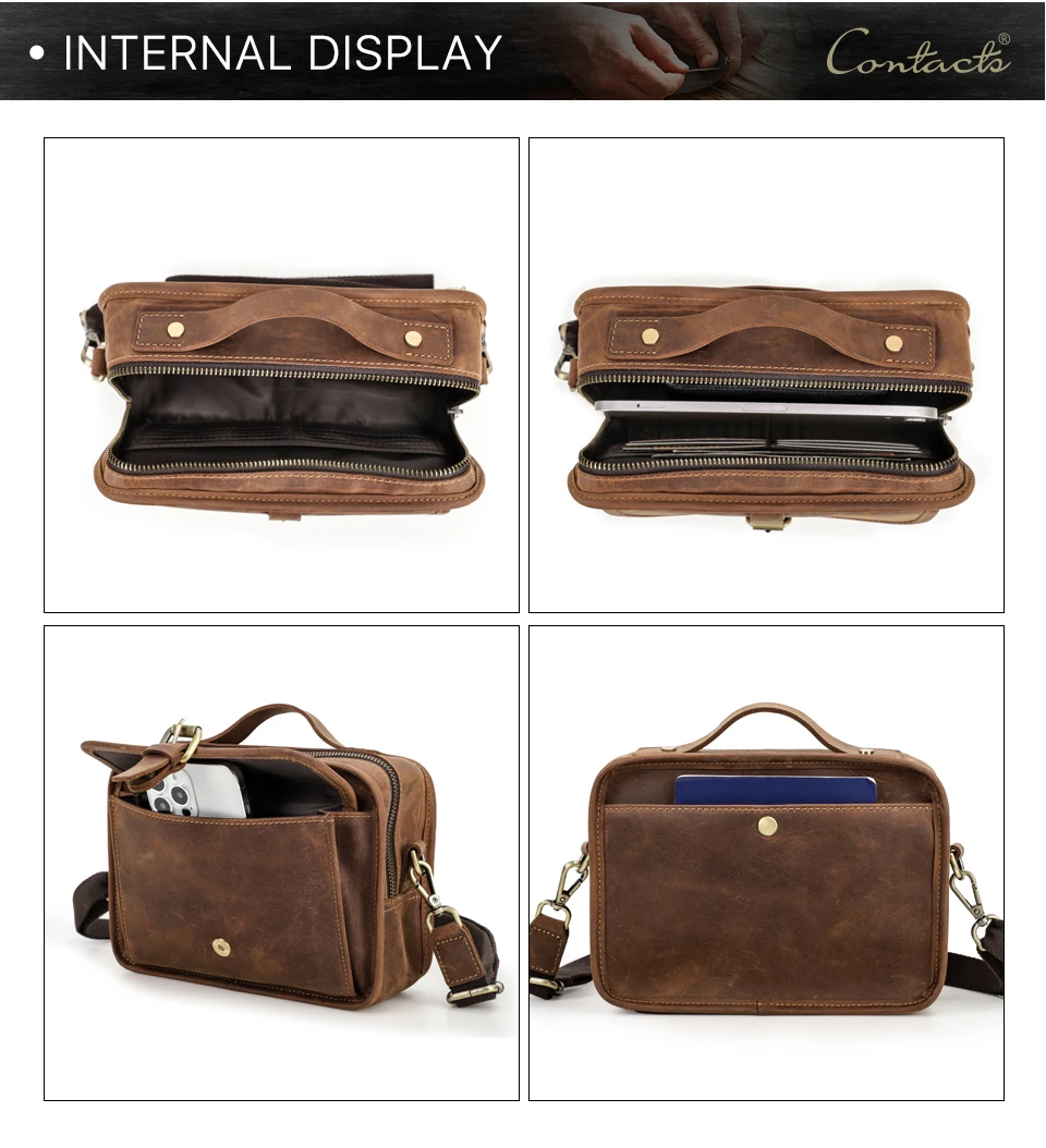 Crazy Horse Leder Männer Schulter Taschen Casual Mann Kleine Handtasche für 7.9 "ipad Umhängetasche Tragbare telefon tasche Männlichen messenger Tasche – Detail 14