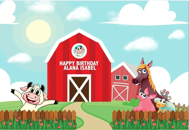 7 X5Ft Buon Compleanno Granja De Zenon Red Barn Farm Fence Garden Custom Photo Studio Sfondo Sfondo Vinile 220Cm X 150Cm