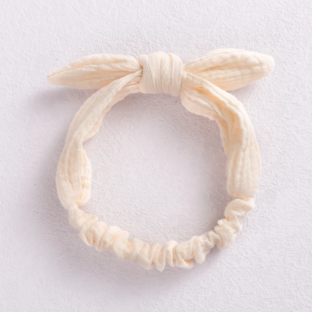 Baby Elastic Hair Bands Girls Cotton Gauze Headband Kids Muslin Knot Accessories Toddler Rabbit Ear Turban Head Wraps Children's Finger Toothbrush