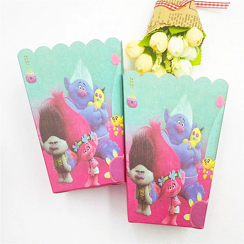Popcorn Boxes 6pcs 40 шт./компл. тема чашки/пластина/салфетка с героями мультфильма «тролли» вечерние принадлежности для девочек вечерние украшения предметы для вечеринки, сувениры вечерние украшения - Цвет: Popcorn Boxes 6pcs