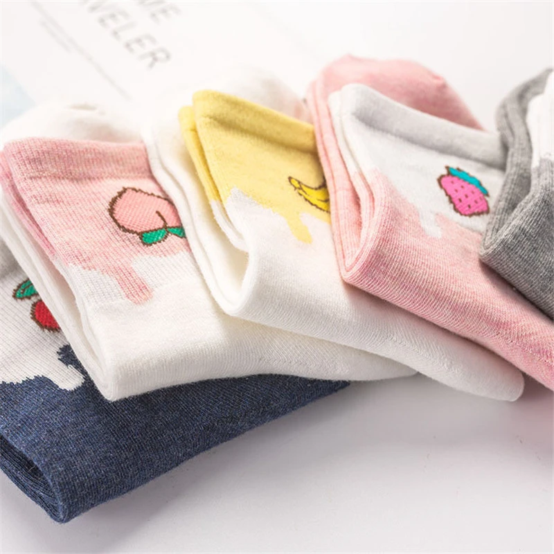 

milk fruit peach apple cartoon lovely girl funny cute women socks ukraine calcetines skarpetki kawaii chaussette sokken harajuku