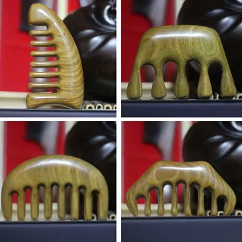 

New Five-Tooth Meridian Massage Comb Green Sandalwood Health Care Wide-Tooth Comb Large-Tooth Massage Head Treatment Wooden