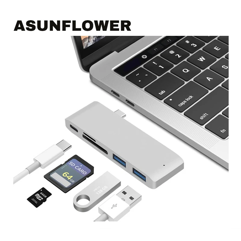 Asunflower 5 в 1 многопортовый usb-хаб для ноутбука с высокоскоростным USB 3,0 портом PD зарядка TF SD слот USB C концентратор для MacBook