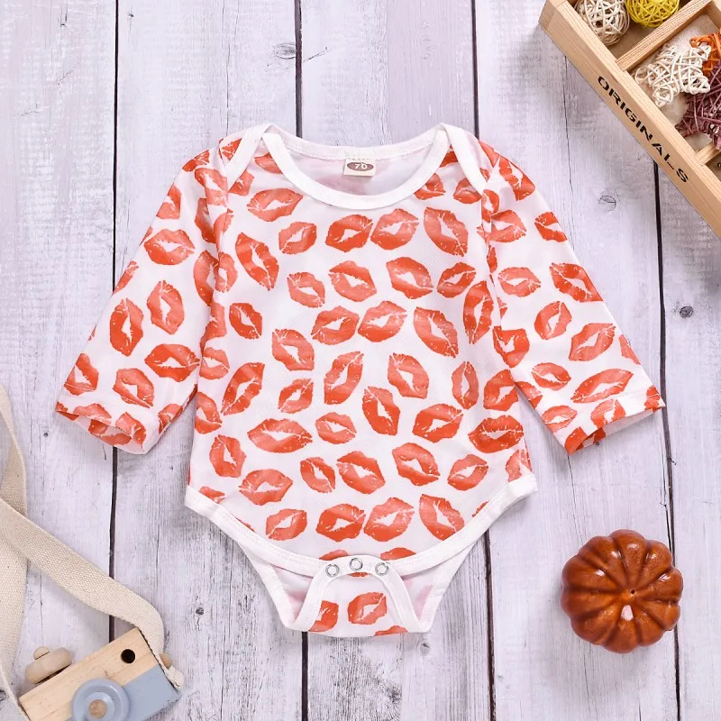 

Children Baby Unisex Fashion Casual All-match Mouth Pattern Round Collar Long Sleeves Romper