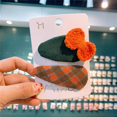 Orange 2 шт./упак. Заколки для волос для девочек, в клетку, в форме капли воды Шпильки геометрической формы для детей ручной работы с бантом BB зажим заколка для волос аксессуары для волос комплект - Цвет: Orange