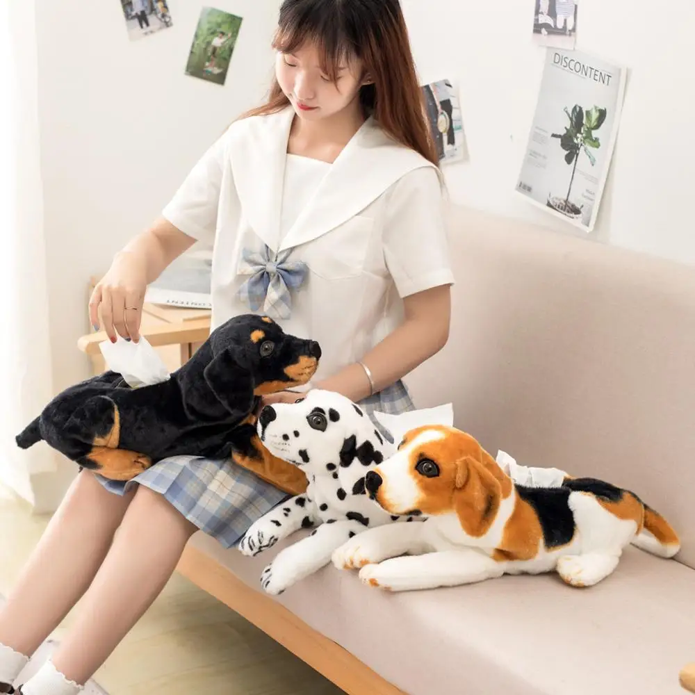 

New Nice Cartoon Cute 46CM Simulation Dog Plush Tissue Box Durable Home Car Sofa Paper Holder Napkin Case Pouch Girl's Gift